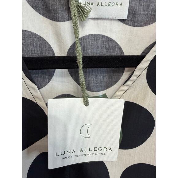 LUNA ALLEGRA V Neck Puff Sleeve Polka Dot Midi Dress Black White Sz S - Picture 10 of 13